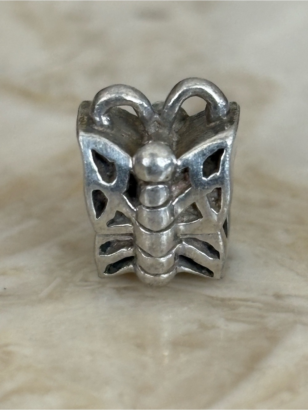 Vintage Sterling Silver Butterfly Openwork Charm Bead For European Bracelets